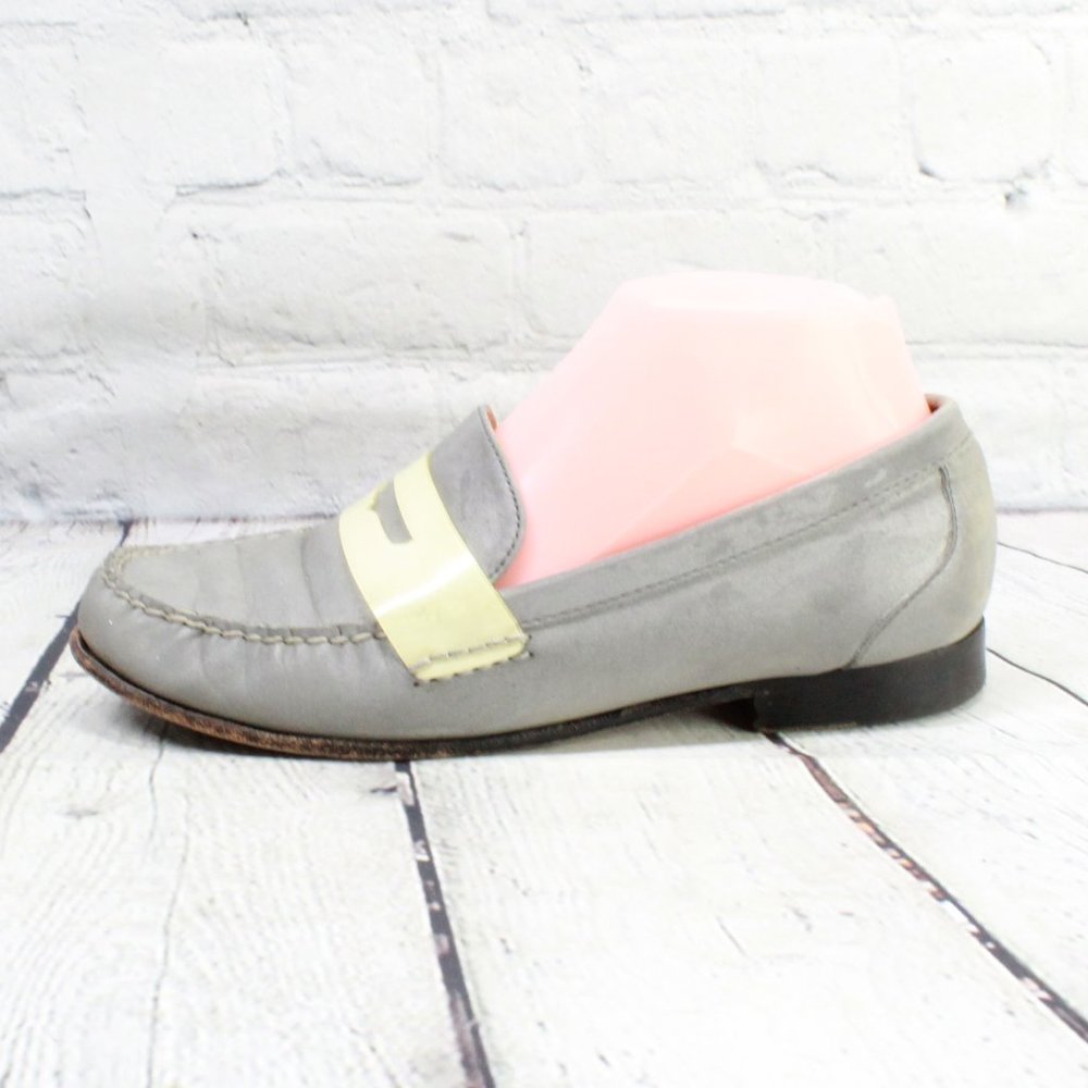 Cole Haan Monroe Gray Sheen Reflective Leather Penny Loafers Size 7.5 B - Picture 1 of 9